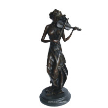 Música Deco Brass Statue Violin Fairy Craft Bronce Escultura Tpy-959